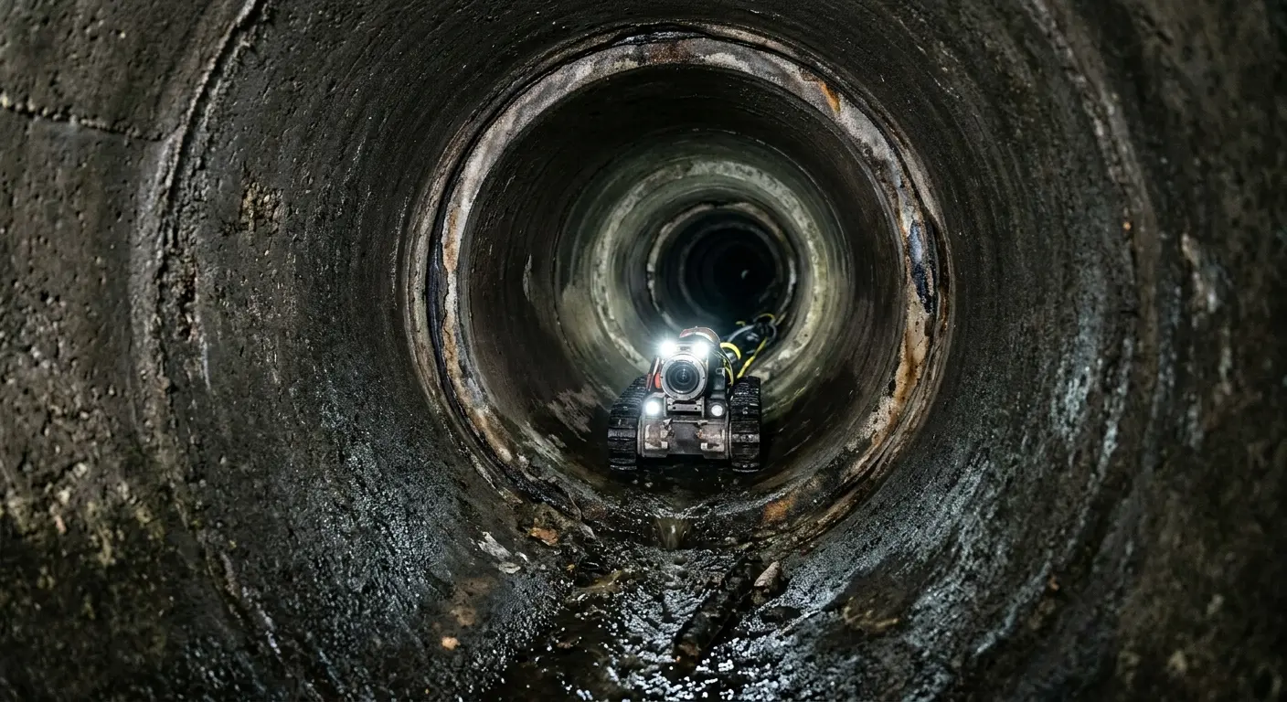 Robotic sewer camera inspecting pipe interior for Sewer Line Repair in Celina